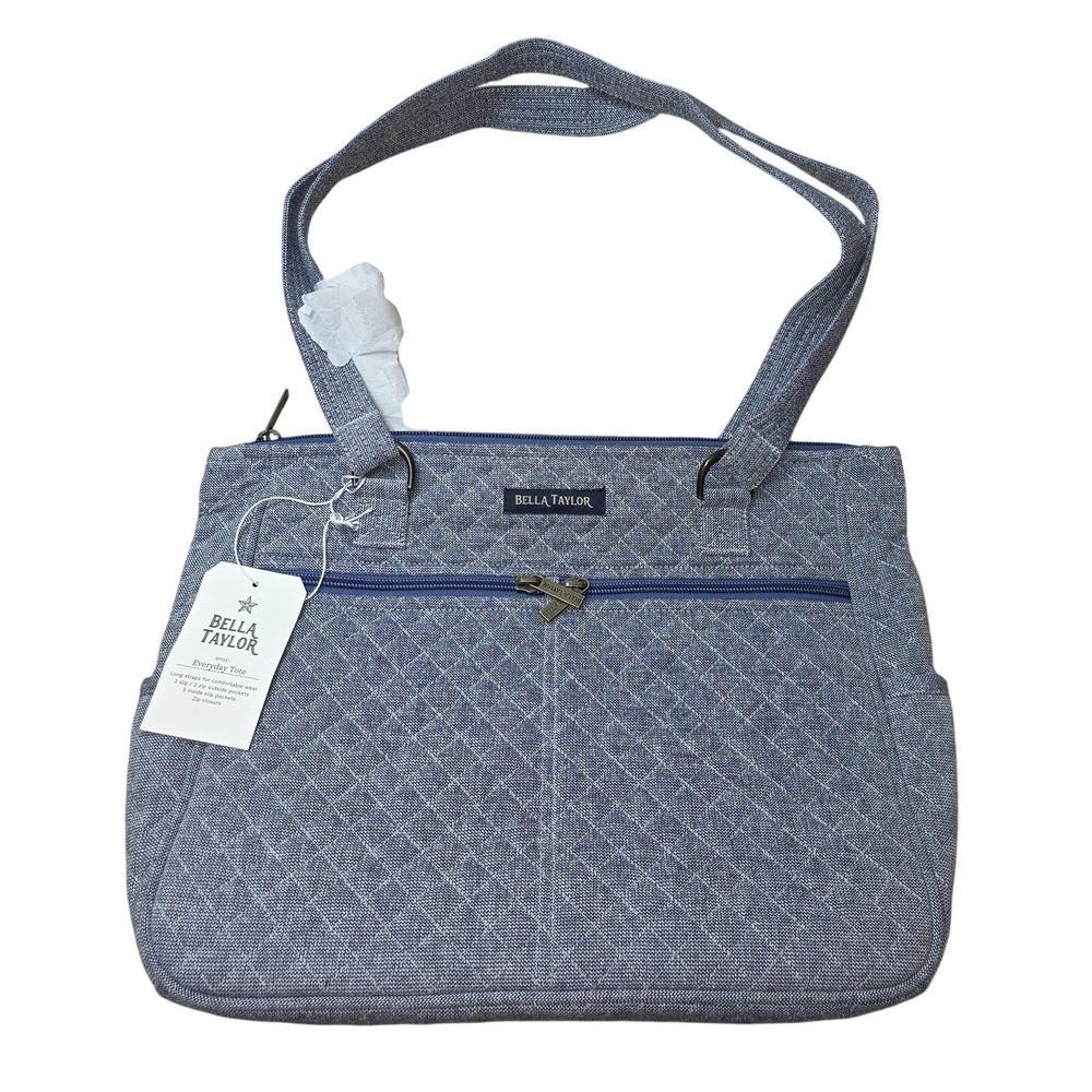 New Bella Taylor Blue Chambray Everyday Tote Bag Women Large Quilted Casual